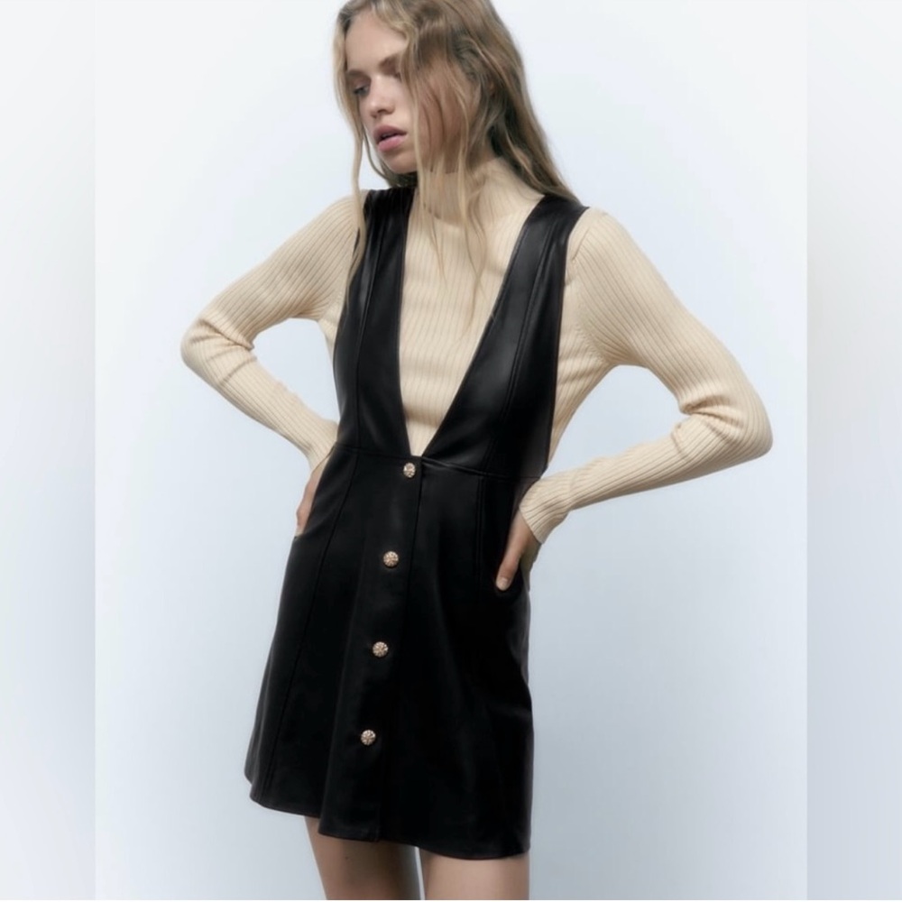 ZARA Vegan Leather Pinafore Dress NWT